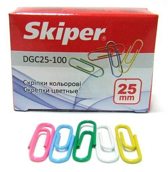 Cкрепки  4911  кольор.  Skiper  25мм  100шт